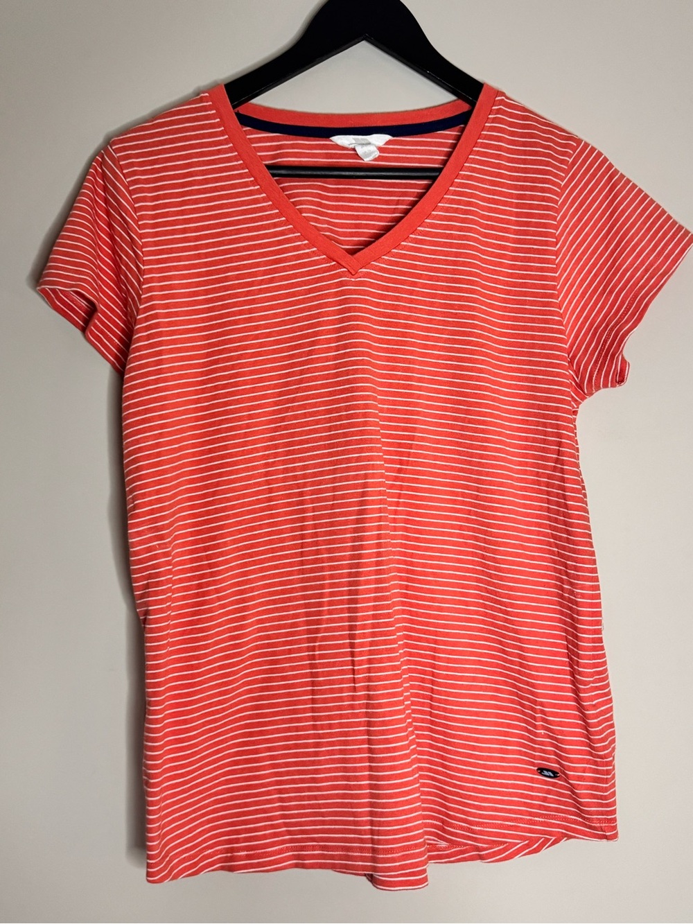 Women’s Orange Striped V-Neck Tee